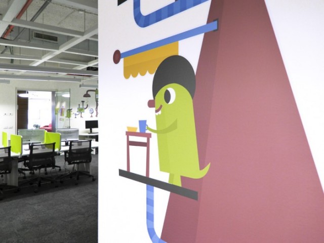 ebay以色列办公室漂亮的墙绘插画艺术