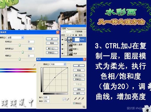 PS快速将建筑图片处理成水墨画效果