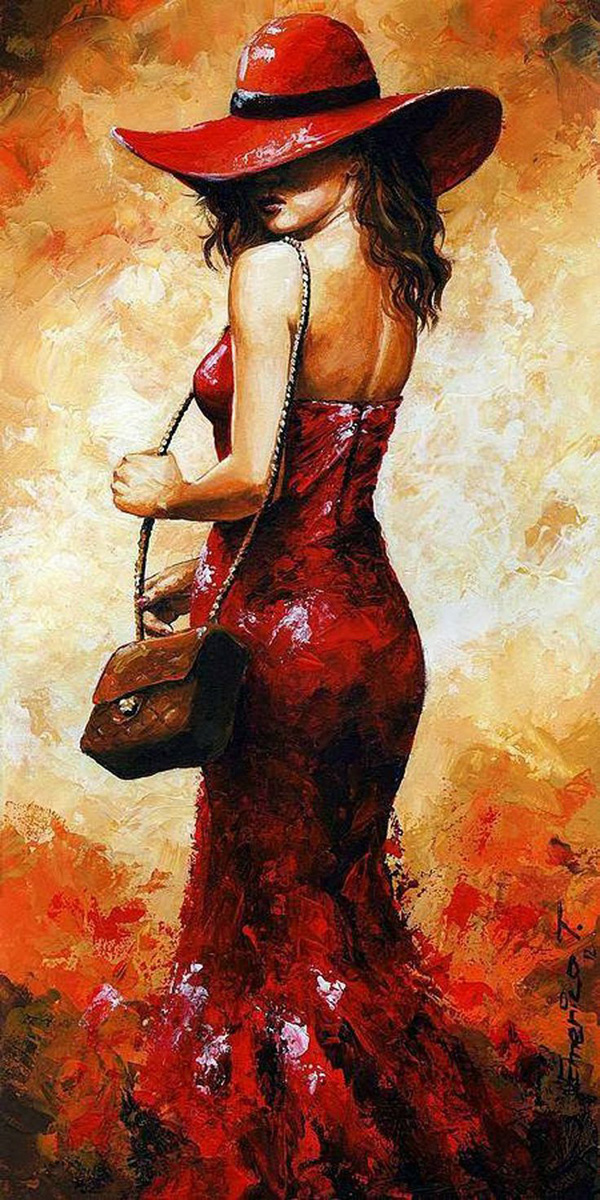 火热的红色:Emerico Imre Toth时尚女郎绘画作品