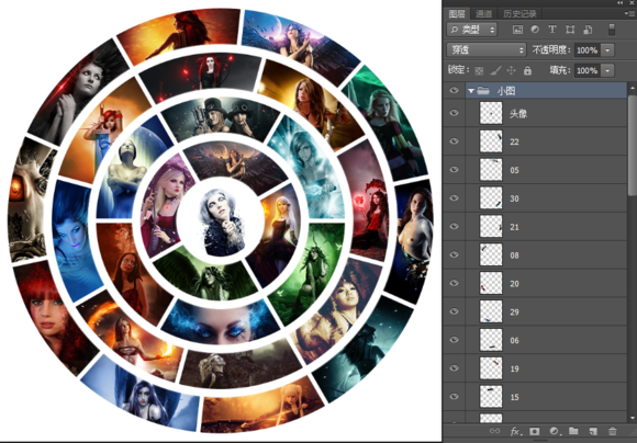 PhotoShop制作同心圆扇形拼图效果