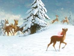 圣诞节红鼻子驯鹿插画设计