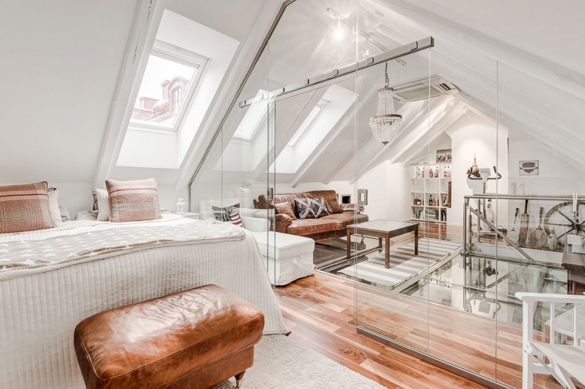 斯德哥尔摩优雅复式玻璃地板阁楼设计