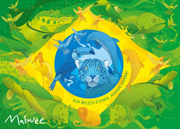 巴西国旗背景创意插画设计