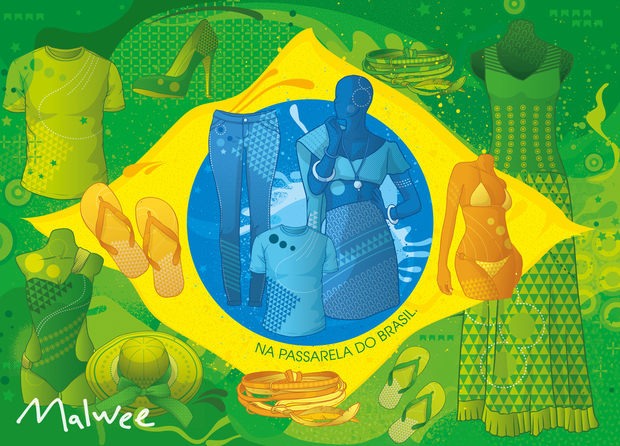 巴西国旗背景创意插画设计