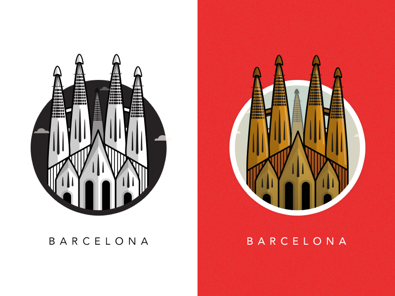 欧洲著名地标建筑插画设计