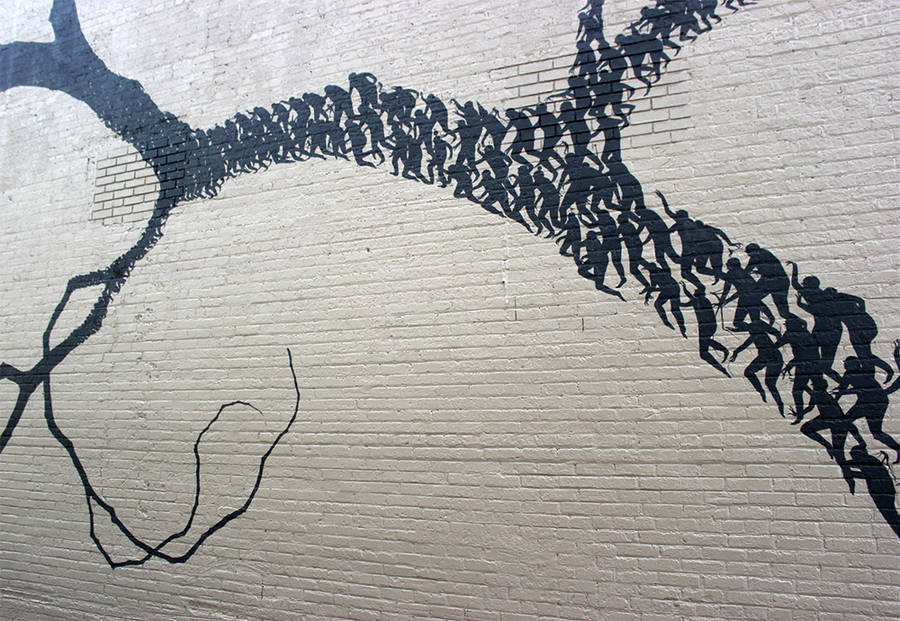 黑色剪影打造的街头艺术作品