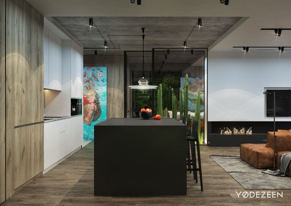 漂亮垂直绿色花园的现代时尚公寓设计