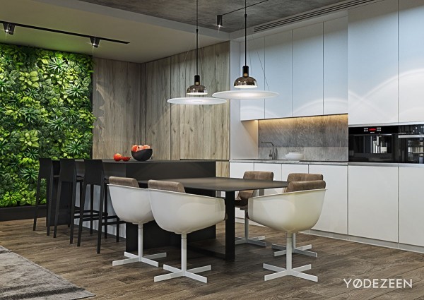 漂亮垂直绿色花园的现代时尚公寓设计