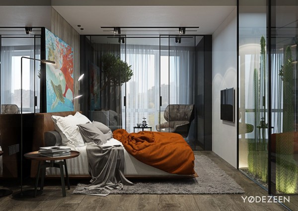 漂亮垂直绿色花园的现代时尚公寓设计