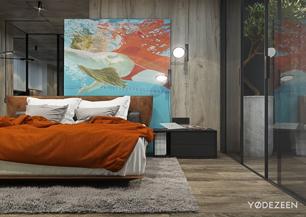 漂亮垂直绿色花园的现代时尚公寓设计