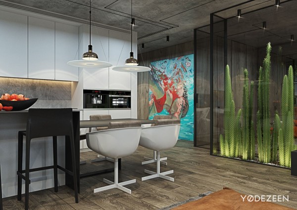 漂亮垂直绿色花园的现代时尚公寓设计