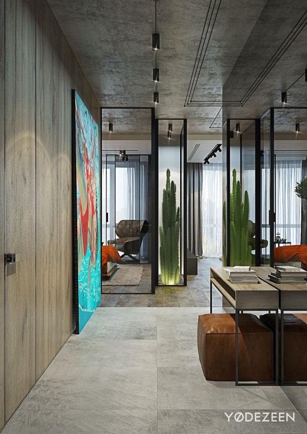 漂亮垂直绿色花园的现代时尚公寓设计