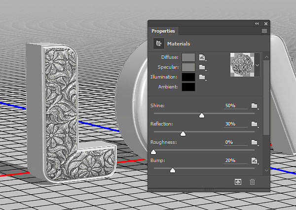 利用3D工具制作细腻的浮雕花纹立体字