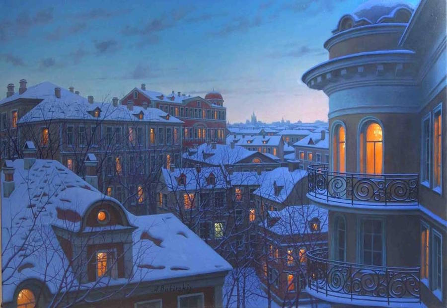 Alexey Butyrsky城市夜景绘画作品