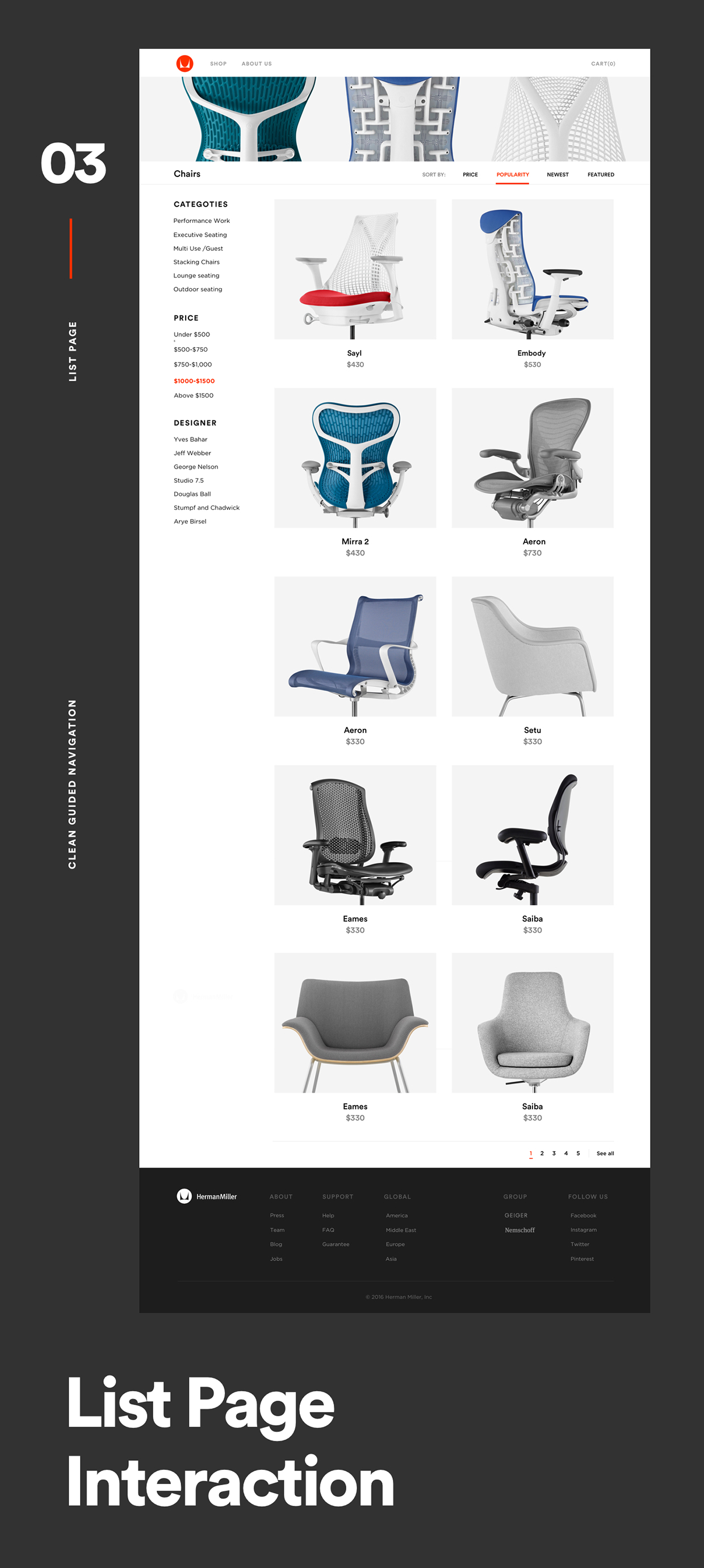 精美的版式和互动体验:Herman Miller网页概念设计