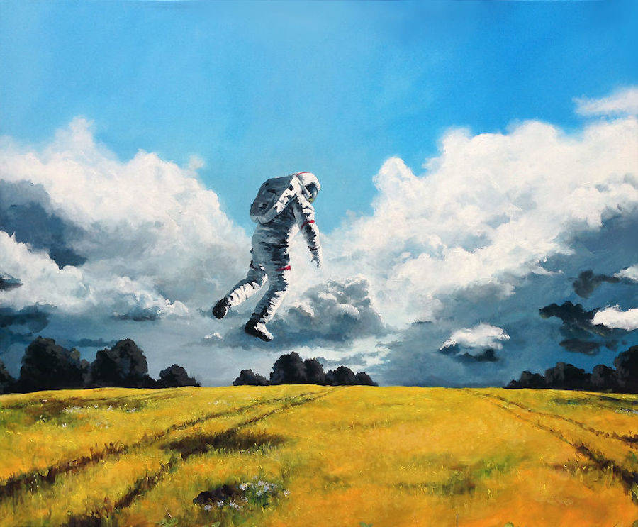 超现实的气氛：丹麦艺术家Thomas Juul Krahn宇航员系列绘画作品