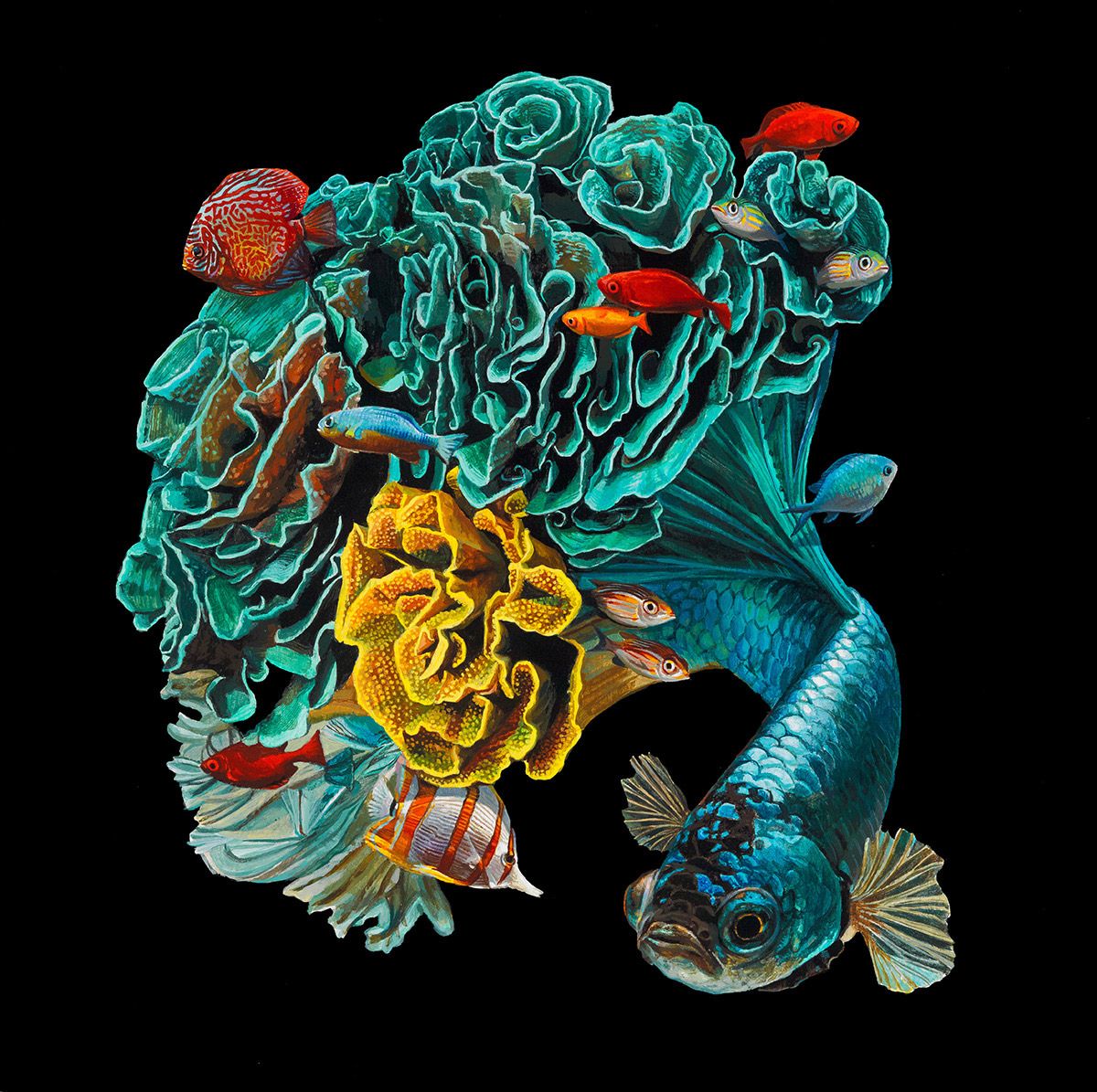 鱼和珊瑚：Lisa Ericson超现实主义绘画作品