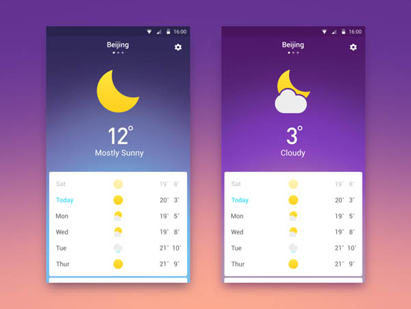 30个天气和气温APP UI设计欣赏