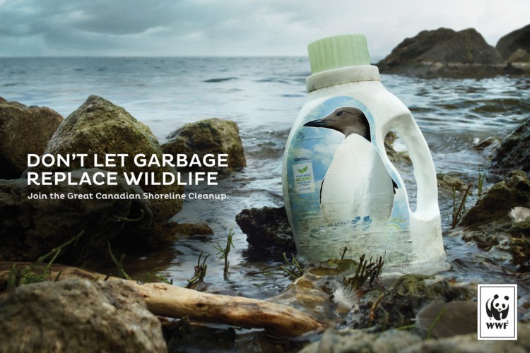 不要让垃圾取代野生动物:WWF加拿大海岸线清理平面创意广告