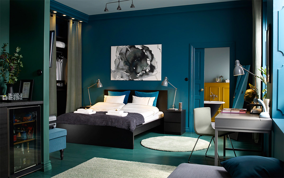 宁静的睡眠空间：30个漂亮的蓝色卧室设计