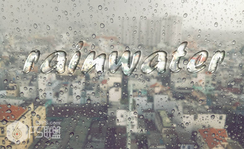 photoshop制作雨天窗户上透明水滴字