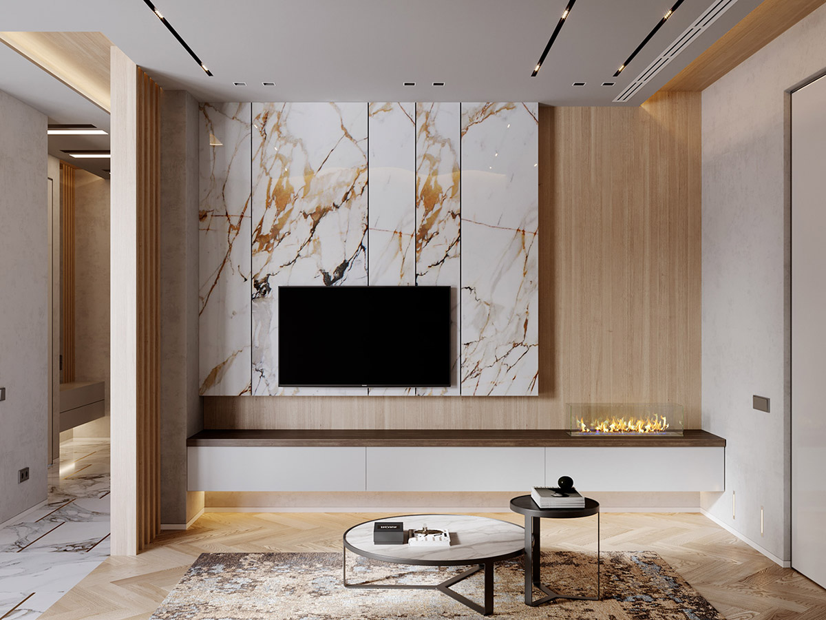 大理石和丰富的木纹的完美结合：现代风格豪华装修设计